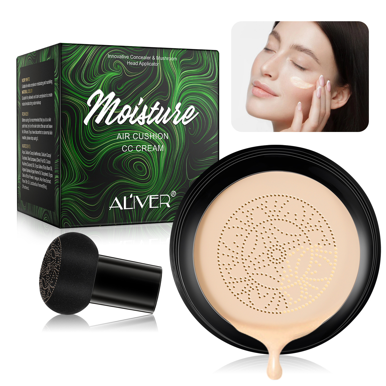 ALIVER Natural Color Magic Make-up Mushroom Head Air Cushion Cc Cream Stamp Air Cushion Foundation