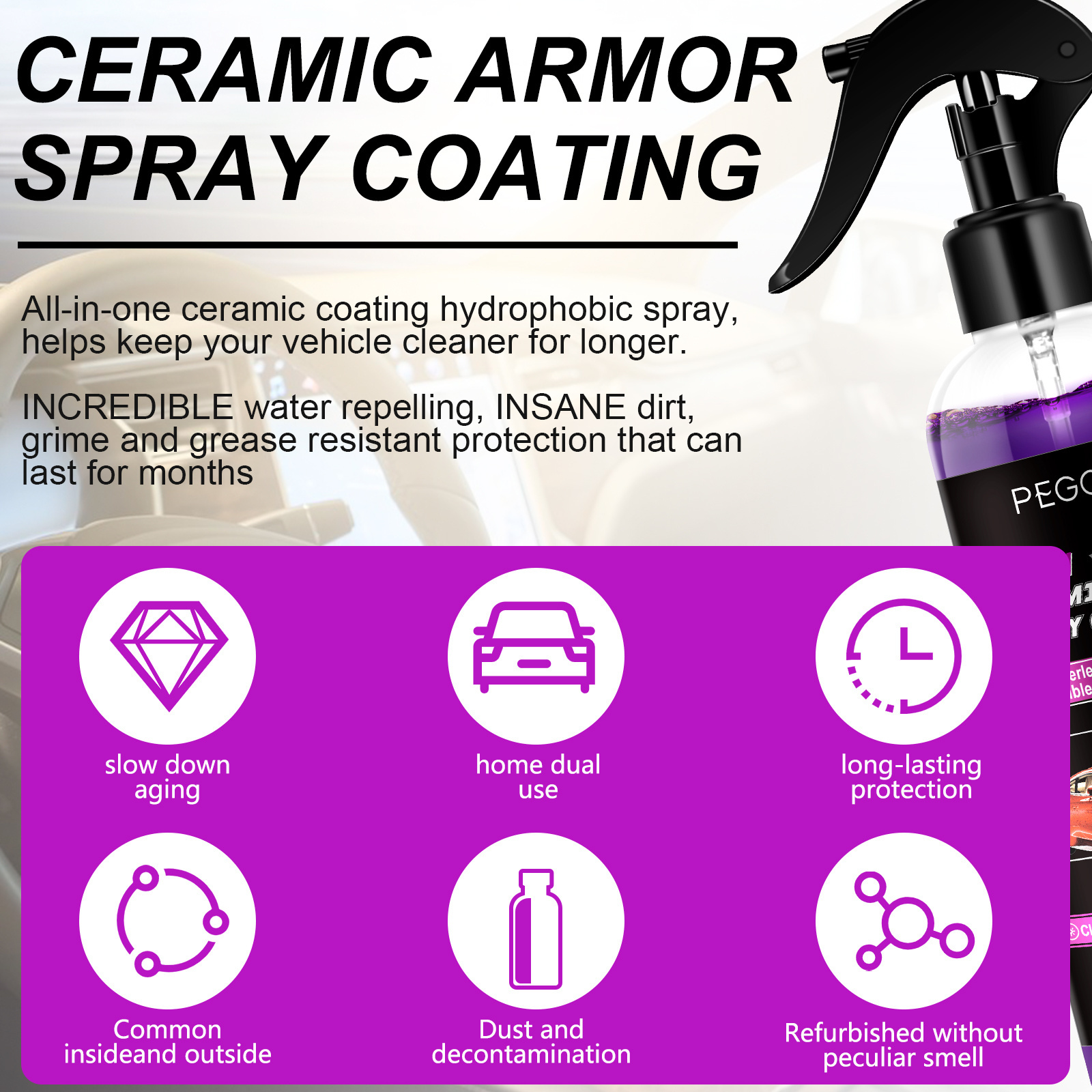 PEGCiZ private label ceramic coating car surface nano spray,high protection quick ceramic car nano coating spray