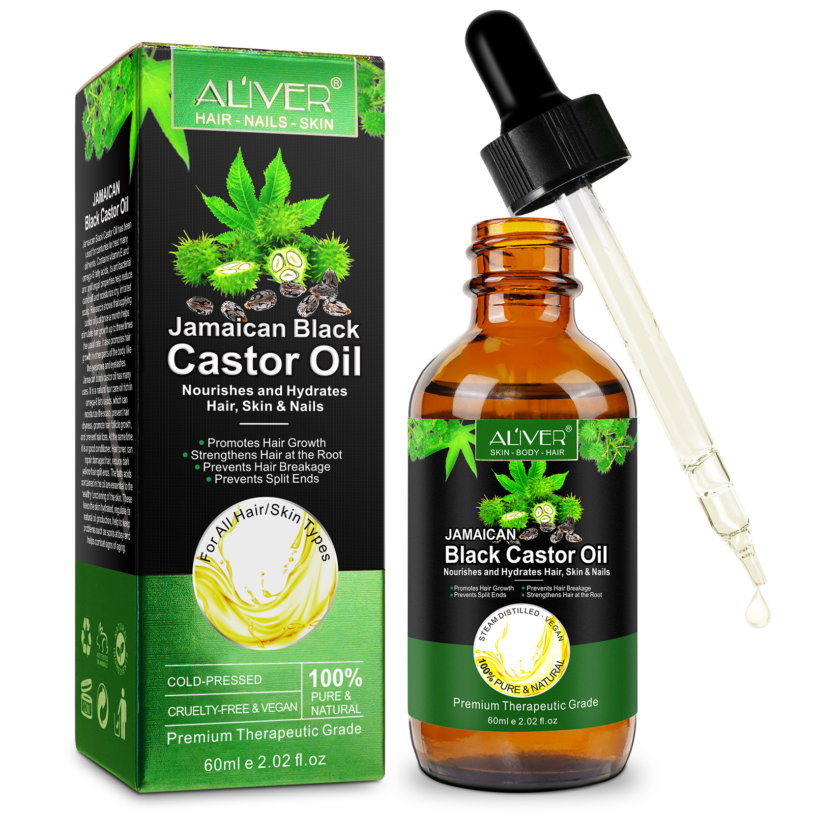 ALIVER private label custom nourishes prevents hair breakage eyelash growth organic black castor oil for hair growth