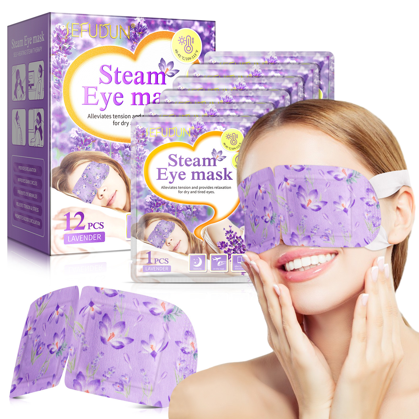 SEFUDUN improves dark circles relief fatigue sleep heated microporous steam hot eye masks lavender,steam eye mask