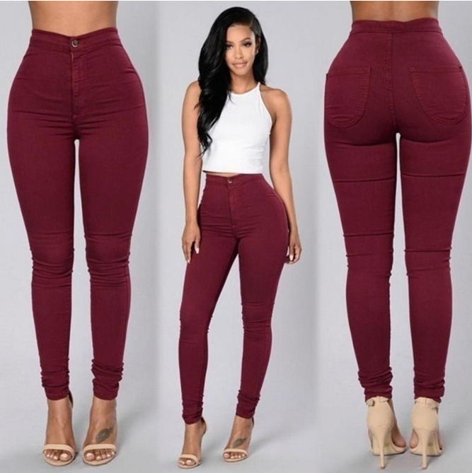 Hot Sale Women'S Skinny Pants Candy Color Slim Stretch Legs Basic Casual Women Pants Women's High Waist Jeans