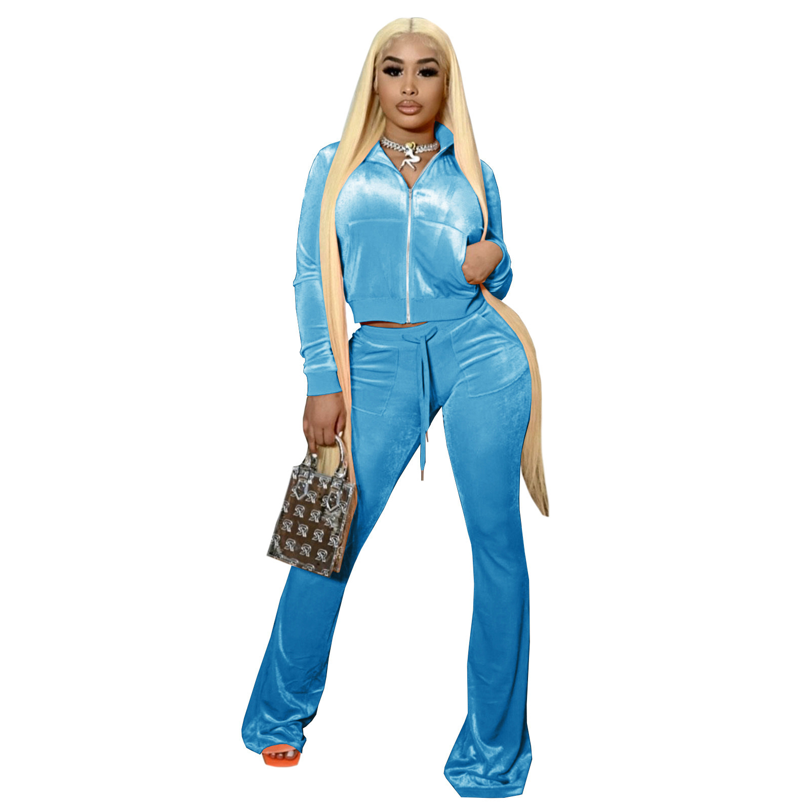 Velvet Tracksuit For Women 2023 Custom Logo Velour Sweatsuit Sweat Track Suit Jogging Suit