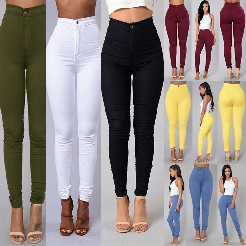 Hot Sale Women'S Skinny Pants Candy Color Slim Stretch Legs Basic Casual Women Pants Women's High Waist Jeans