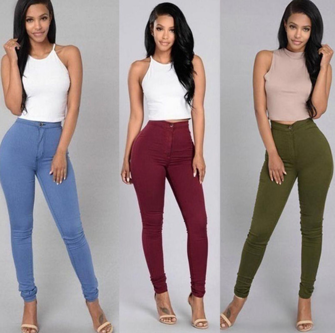 Hot Sale Women'S Skinny Pants Candy Color Slim Stretch Legs Basic Casual Women Pants Women's High Waist Jeans