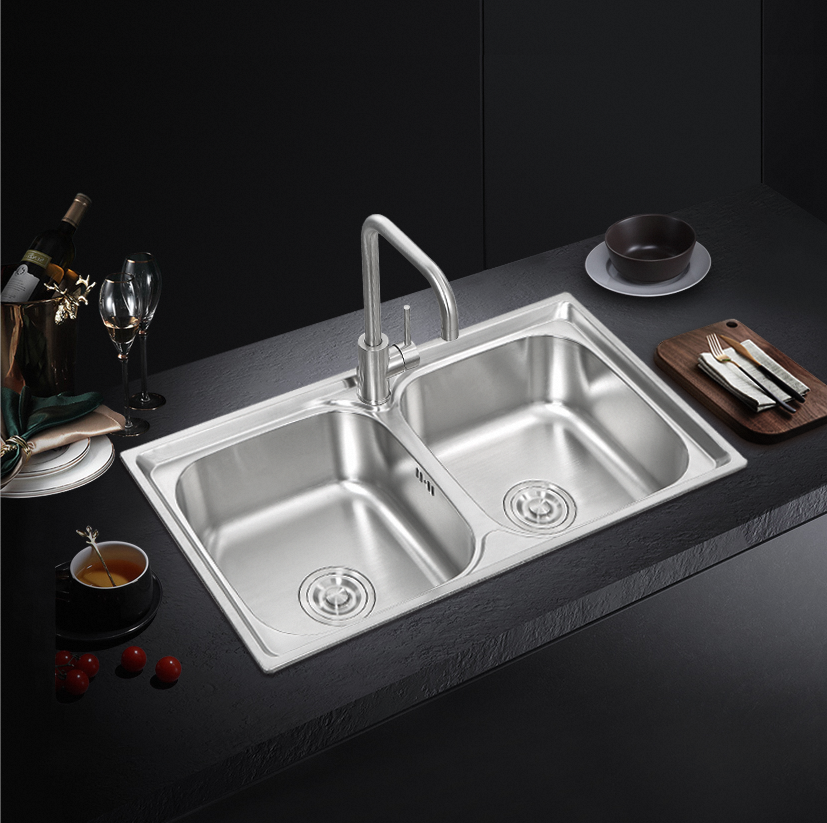 Large capacity stainless steel double disc easy to clean kitchen sink with faucet