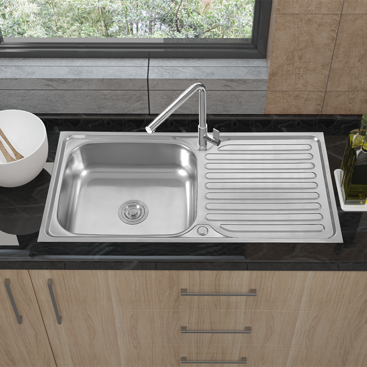 Stylish Stainless Steel Single Bowl Pressed Sink for Kitchen with tray 304 single bowl kitchen sink with drain board