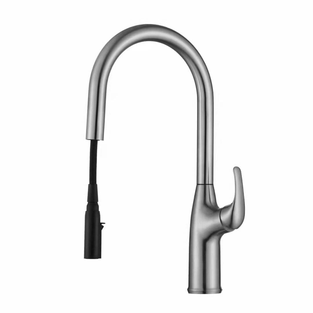 Polished Chrome Copper Single Handle Stainless Steel Spray Kitchen Faucet Stretchable faucet