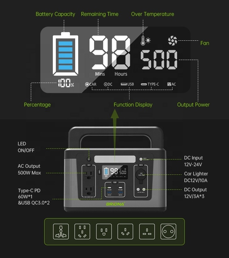 500watt 26ah 560wh 110v 220v portable power station solar generator for outdoor and indoor