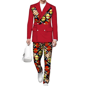 D0829TA36 Fashion Print Pattern Man  African National Double Breasted Peaked Lapel Jacket Pant Design Blazer Men's Suits