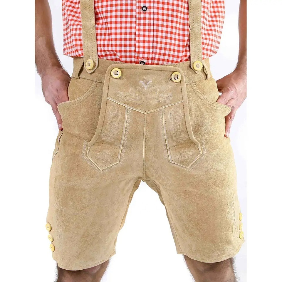 traditional leather shorts plus strap leather pants flatter pants green embroidered Bavarian Shorts  Men Bavarian Lederhosen