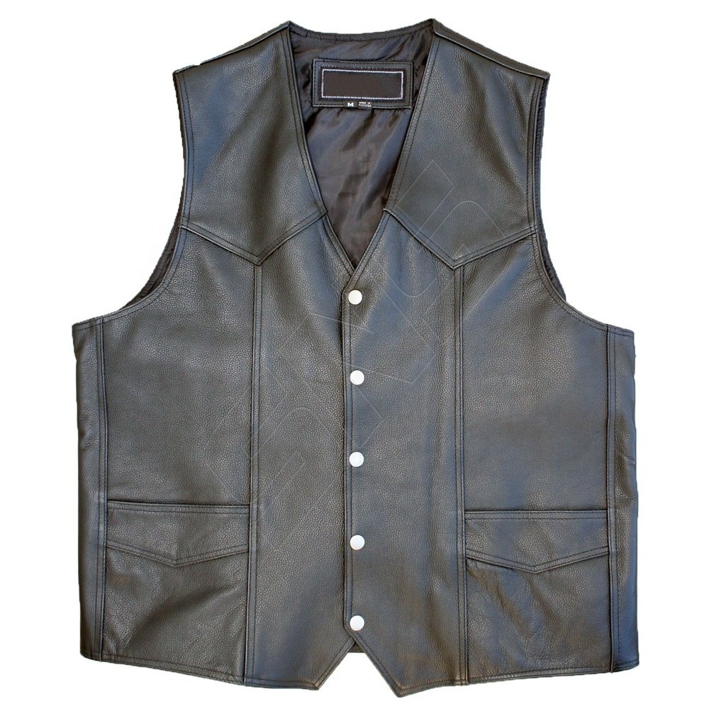 New Custom Made Men Utility Vests High Quality Fashion Wholesale Multi Pocket Tactical Leather Motorcycle Vest for Man