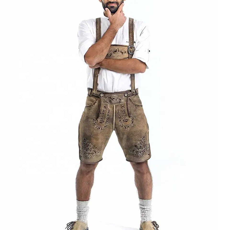 traditional leather shorts plus strap leather pants flatter pants green embroidered Bavarian Shorts  Men Bavarian Lederhosen