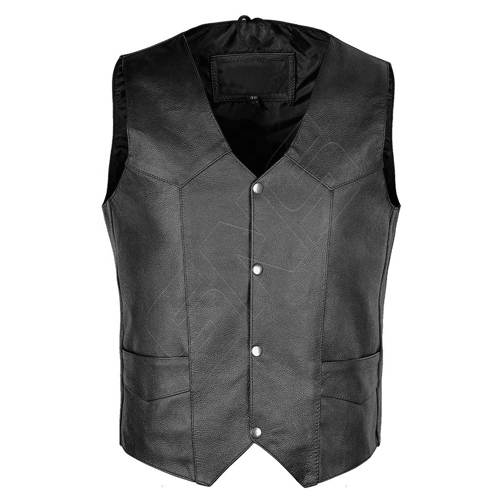 New Custom Made Men Utility Vests High Quality Fashion Wholesale Multi Pocket Tactical Leather Motorcycle Vest for Man