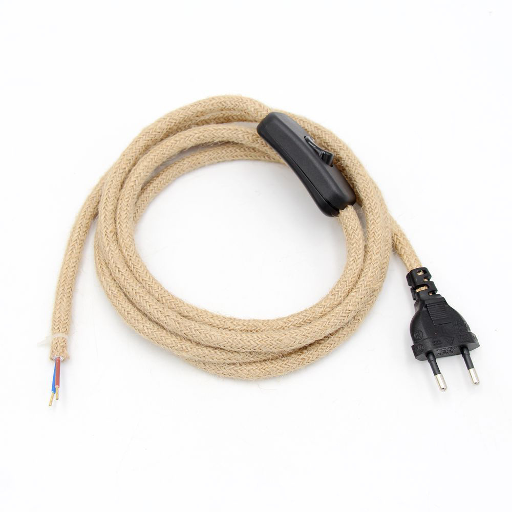 Vintage Style Hemp Rope Cable Wire With European Plug Dimmable Switch E27 Vintage Bulb Holder