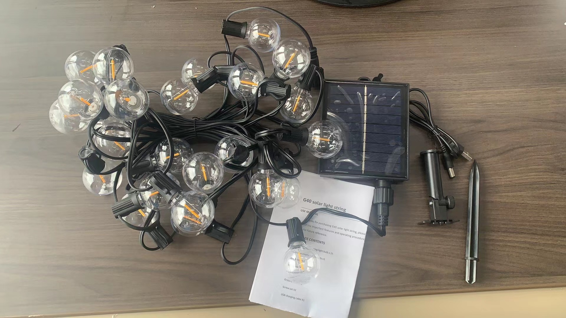 25FT 25 Pieces G40 Plastic Bulbs Solar String Lights 2700K Light Sensor IP44 Solar LED String Lights Outdoor