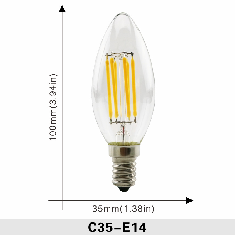 AC 220V 4W 2700K LED Filament Candle Bulb C35 C35F C35T Clear Frosted Glass Chandelier Lighting Bulbs