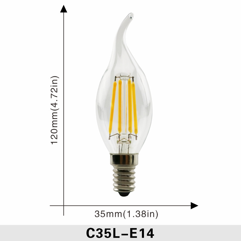 AC 220V 4W 2700K LED Filament Candle Bulb C35 C35F C35T Clear Frosted Glass Chandelier Lighting Bulbs