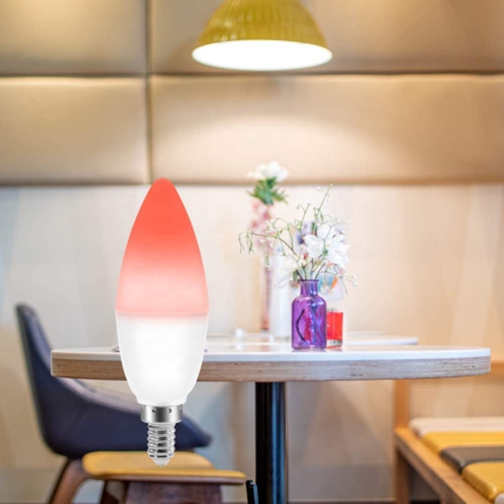 E14 Base Candelabra smart led bulb 5w dimmable smart light bulb RGBCW Color Changing C37 Wi-F smart bulb