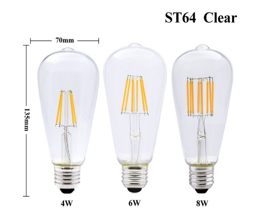 Vintage LED Long Filament Bulb 4W Warm White Edison Classic ST19 ST64 Dimmable