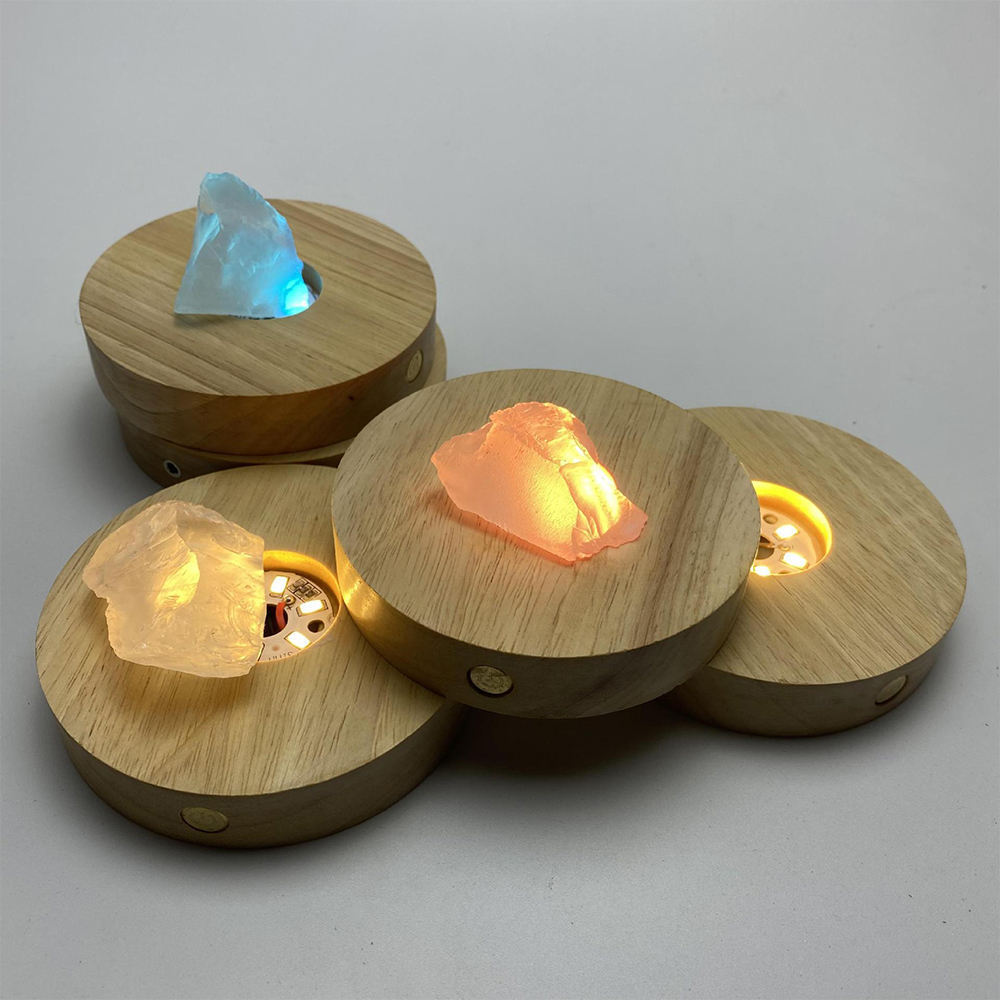 Diy Acrylic Visual Lamp Led Night Light usb erasable white luminous mini led Round Wooden luminous Base