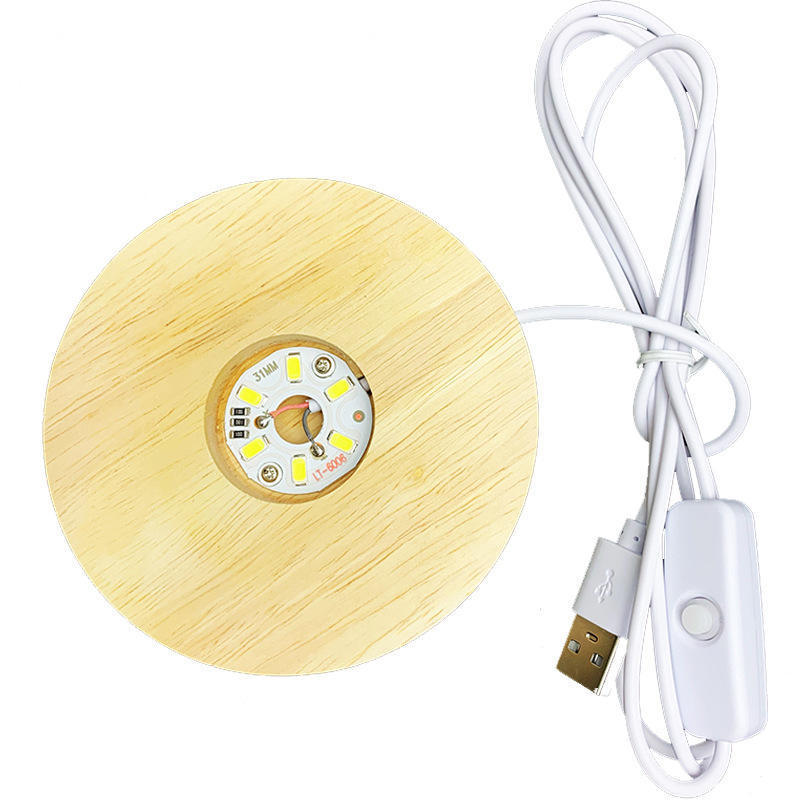 Diy Acrylic Visual Lamp Led Night Light usb erasable white luminous mini led Round Wooden luminous Base