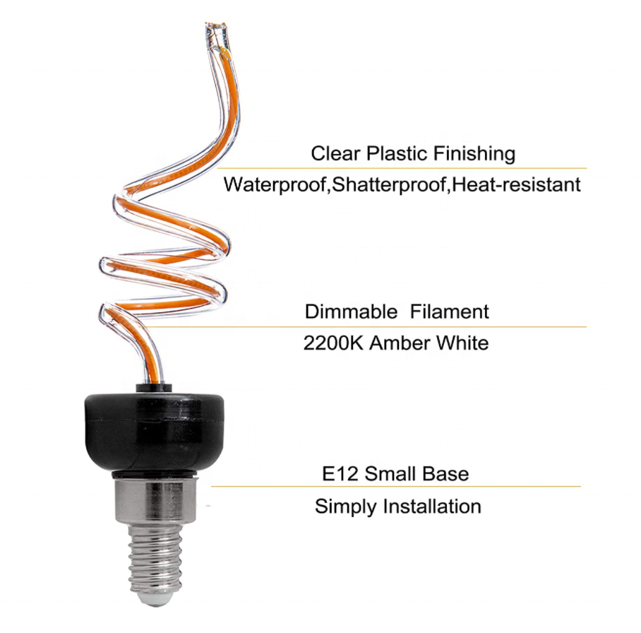 Dimmable Shatterproof Plastic LED Edison Light Bulbs E14 2200K Amber White Light Clear CRI90 led filament bulbs