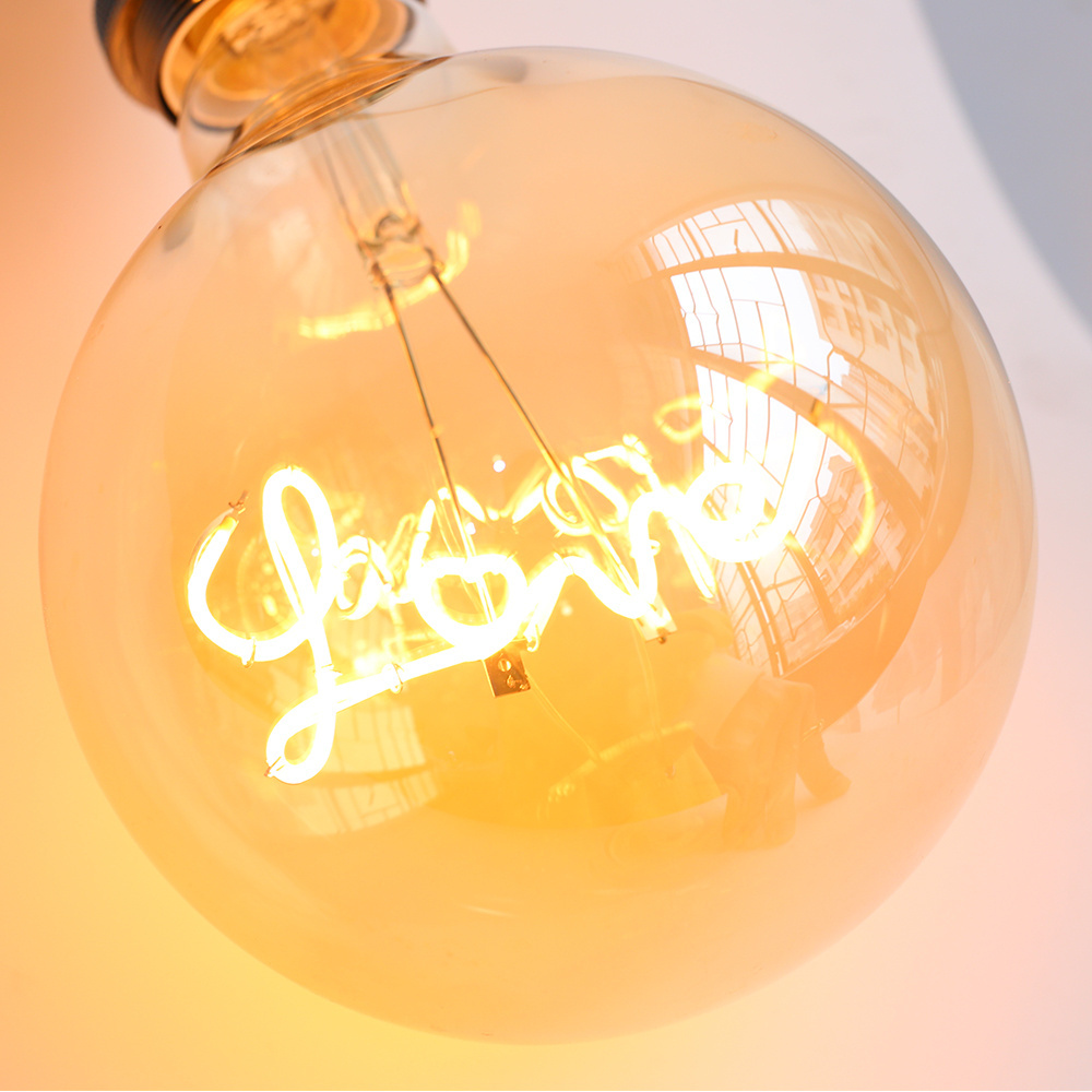 Globe Led Soft Filament Lamp RGB 2.4w G95 G125 Love Edison Retro LED Light  Home Shape Bulb For Decorative Lighting