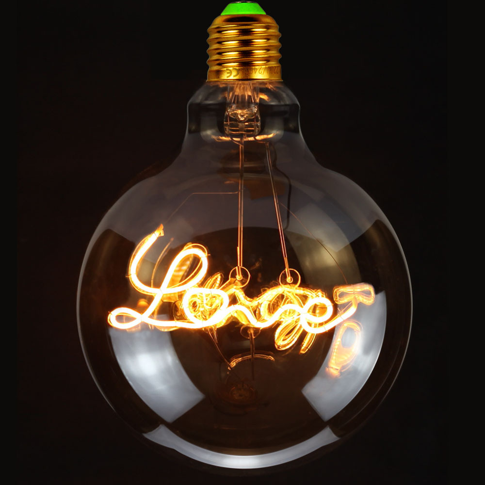 Globe Led Soft Filament Lamp RGB 2.4w G95 G125 Love Edison Retro LED Light  Home Shape Bulb For Decorative Lighting