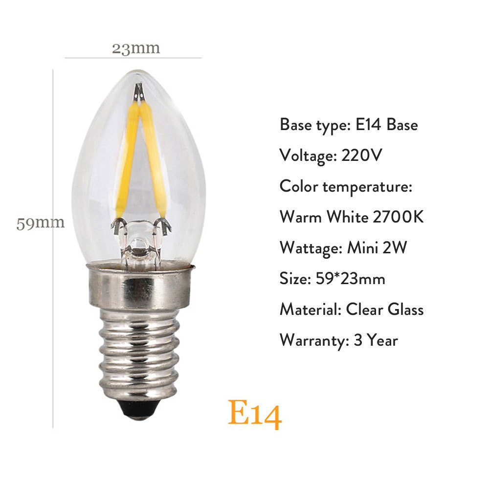 C7 C9 Mini Vintage LED Lamp LED Filament Bulb Dimmable 0.5W 1W 2W Edison Refrigerator E12 E14 G9 Base Led Bulb