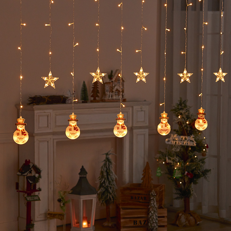 Christmas curtain light 2023 new LED decorative light string Christmas tree snowflake star lantern atmosphere night light