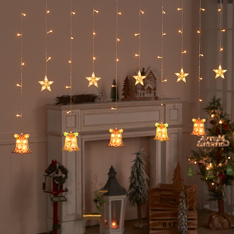 Christmas curtain light 2023 new LED decorative light string Christmas tree snowflake star lantern atmosphere night light