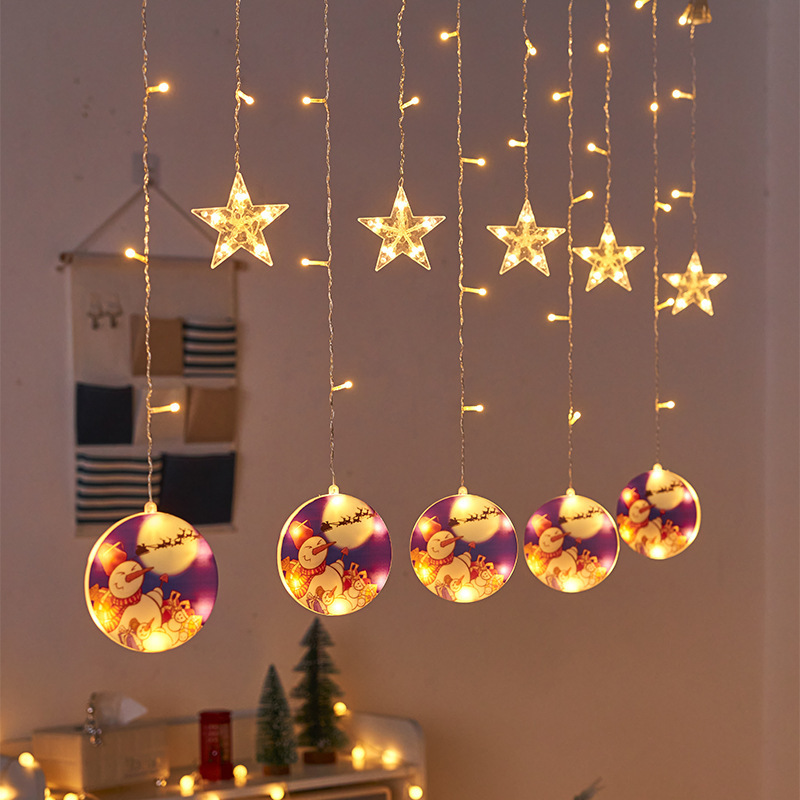 Christmas curtain light 2023 new LED decorative light string Christmas tree snowflake star lantern atmosphere night light