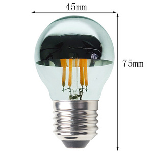 6W G45 Half Chrome Silver Mirror Light Bulb Dimmable Vintage Globe Light  E26/E27 Decorative LED Edison Bulb