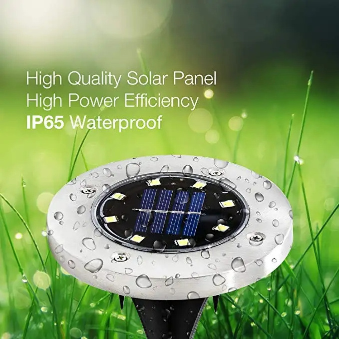 Stainless Steel 8 Led Ip65 Waterproof Disk Deck Light Solar Ground Lights For Garden In Ground Solar Ground Light