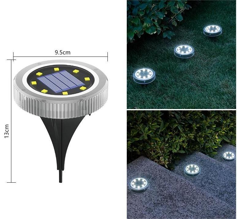 Stainless Steel 8 Led Ip65 Waterproof Disk Deck Light Solar Ground Lights For Garden In Ground Solar Ground Light