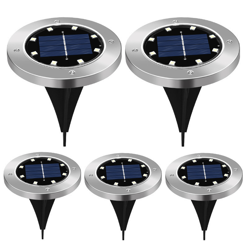 Stainless Steel 8 Led Ip65 Waterproof Disk Deck Light Solar Ground Lights For Garden In Ground Solar Ground Light