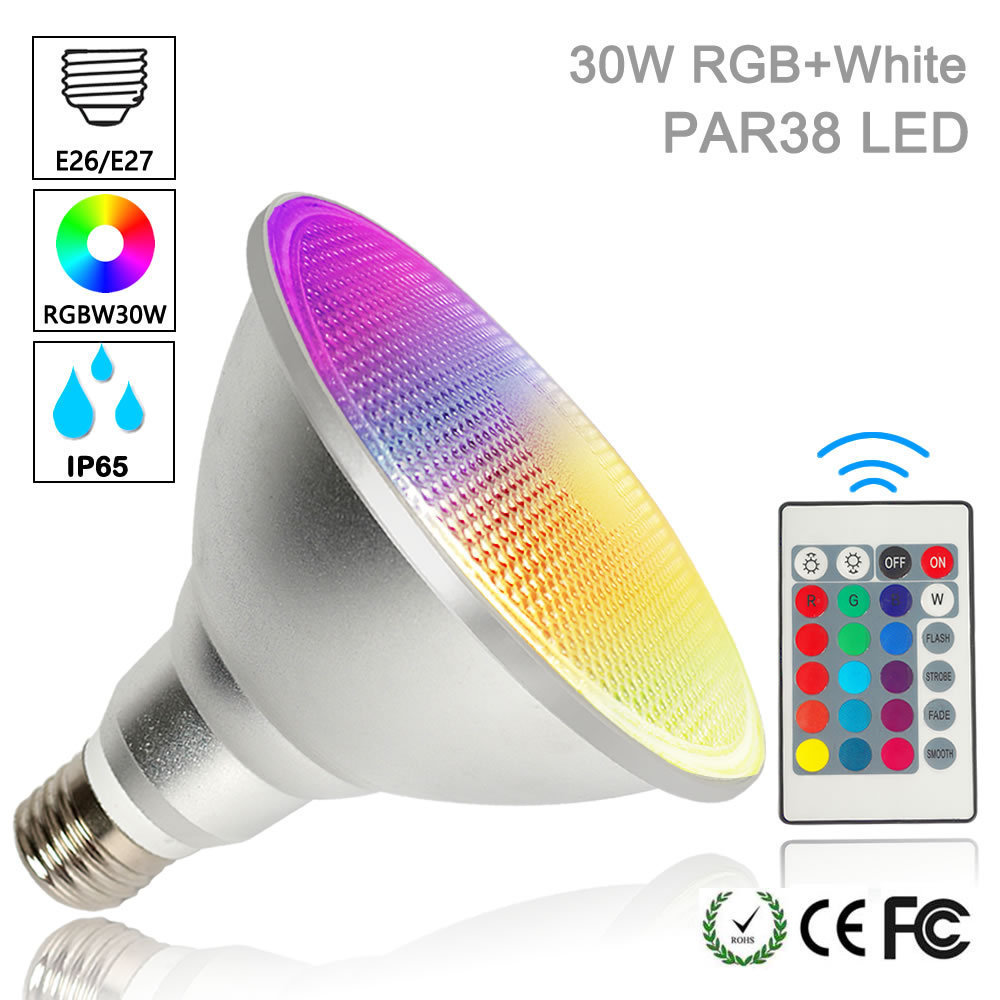 PAR38 LED Light Bulb 30W RGB+Warm White Flood Light Indoor/Outdoor Dimmable Color Changing Spotlight with Remote Control