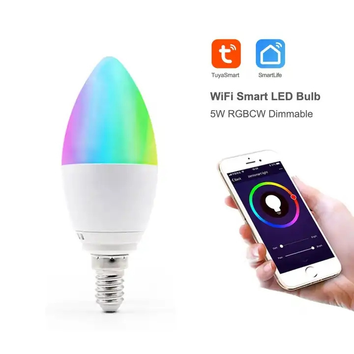 Tuya Smart Wifi Led Bulb E14 Rgb Cw Dimmable Led Lamp Voice Control Bulb 5w Candle Work With Alexa Google Home Assistant