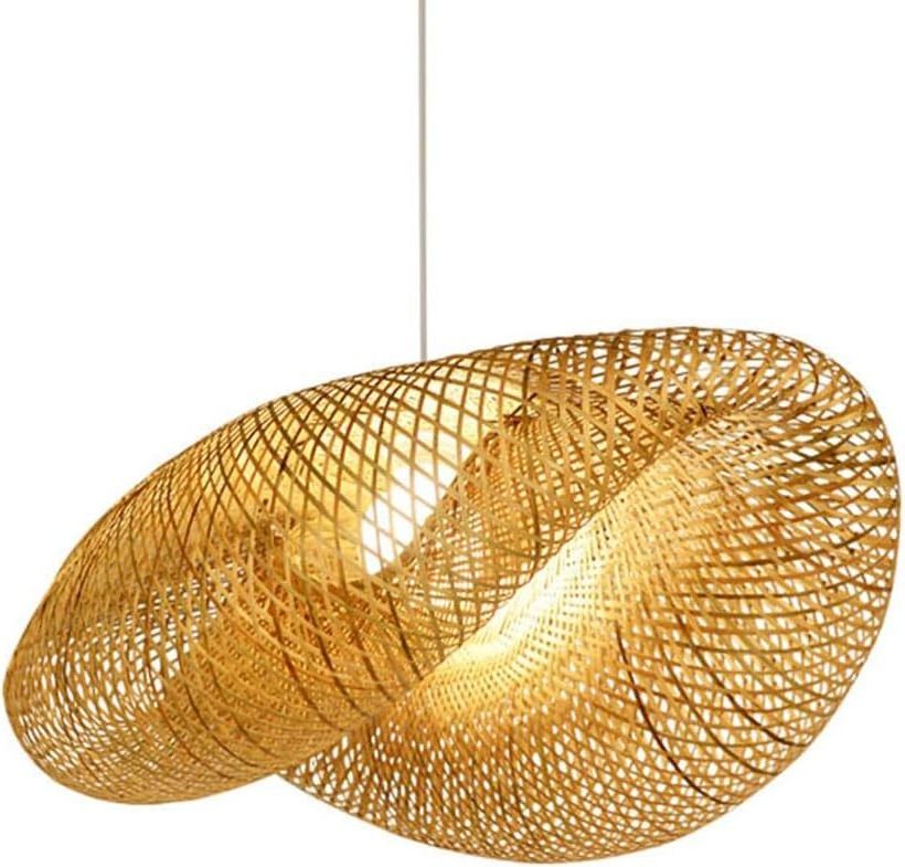 Rattan Wicker Craft Lampshade Handmade Hanging Lights E27 Base Chandelier Indoor Hallway Round Ceiling Pendant Light