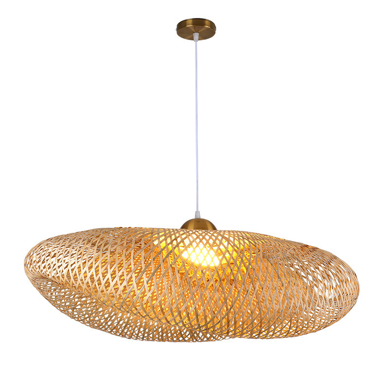 Rattan Wicker Craft Lampshade Handmade Hanging Lights E27 Base Chandelier Indoor Hallway Round Ceiling Pendant Light