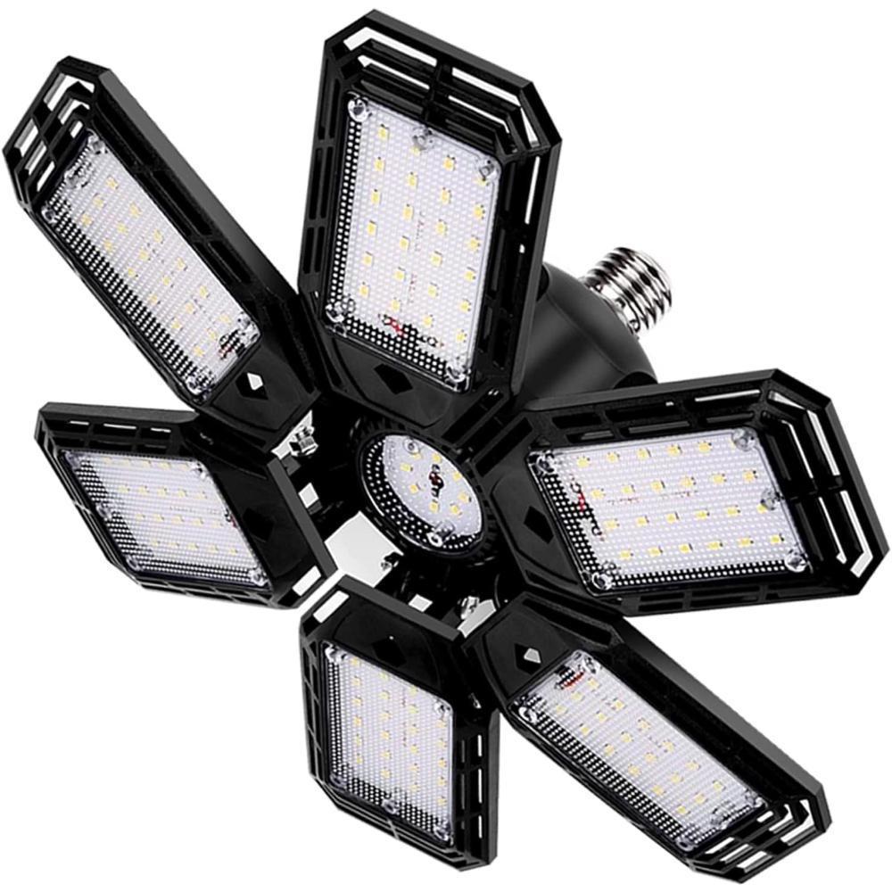 E26 Deformable Led Garage Ceiling Lights 6500K Daylight White With 6 Adjustable Panels For Garage, Barn, Workshop, Warehouse