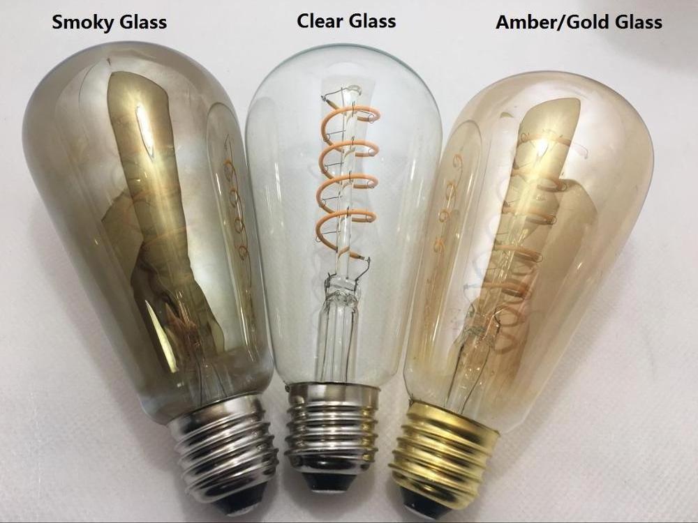 clear amber smoke glass light bulb ST64 sprial filament dimmable antique edison bulb st64