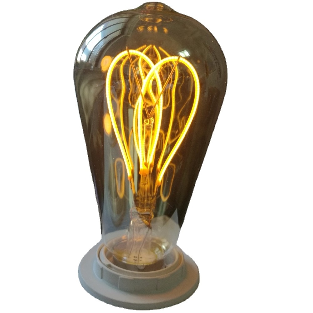 clear amber smoke glass light bulb ST64 sprial filament dimmable antique edison bulb st64