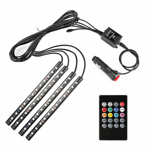 flexible waterproof 12V cigarette lighter plug car strip light Remote control RGB car LED interior decoration lights