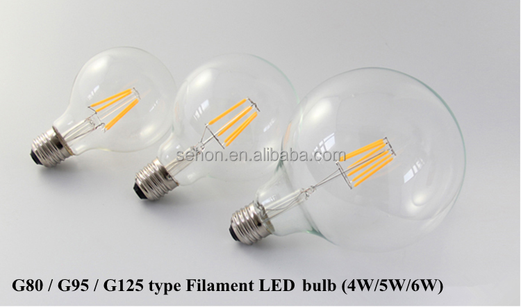 Vintage Edison LED Bulb Chandelier Light White LED Transparent Globe Bulb B22 E26 G95 G125 Dimmable