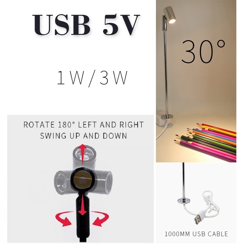 USB 5V Led Spot Light 1W 3W Surface Mounted Cabinet Showcase Counter Jewelry Lamp Rotatable Angle Ceiling Mini Spotlight