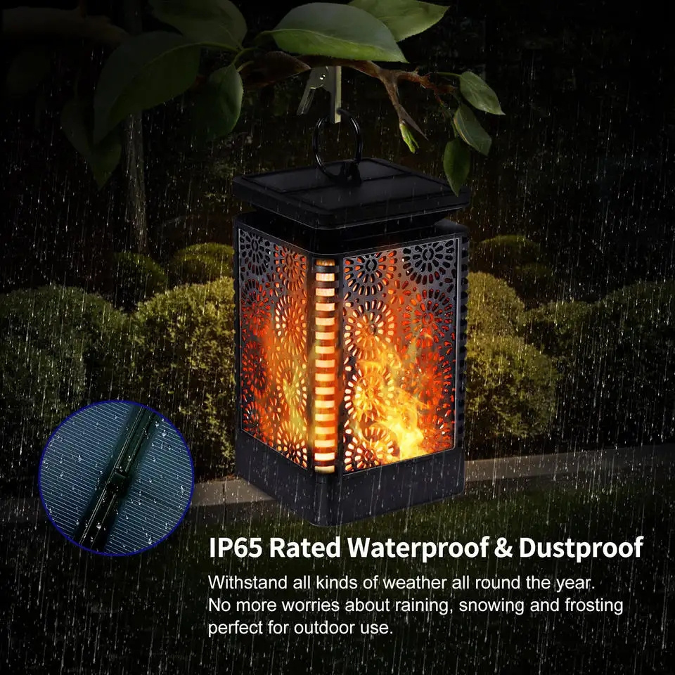 Outdoor Solar Lanterns Hanging Waterproof Led Flickering Flame Solar Lantern Lights Retro Decorative Lights With Handle