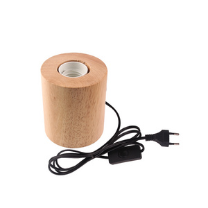 E27 Socket 220V Simple Wooden Night Light Holder with Switch Line Desktop Home Room Decoration Solid Wood Table Lamp Base