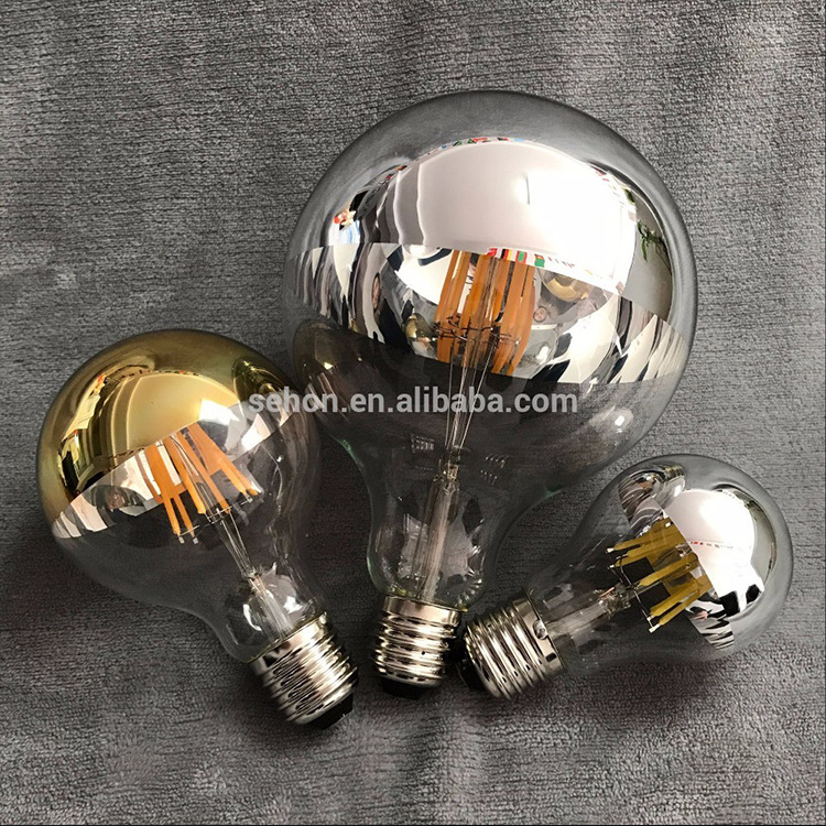 half chrome mirror bulb G80 G95 G125 globe bulb 6w E27 Led filament Bulb Lights