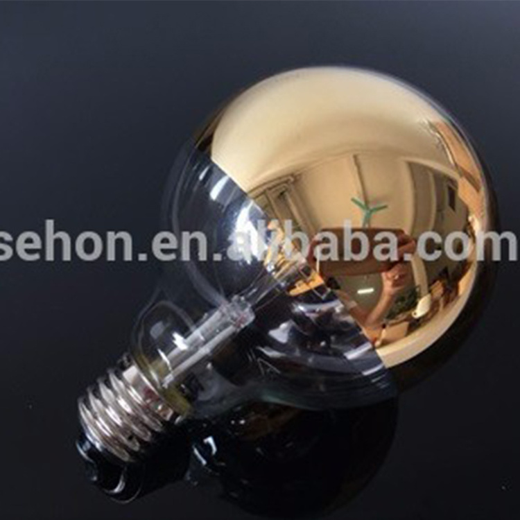 half chrome mirror bulb G80 G95 G125 globe bulb 6w E27 Led filament Bulb Lights